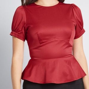 COLLECTIF X MODCLOTH Pinup Peplum Top Burgundy 6